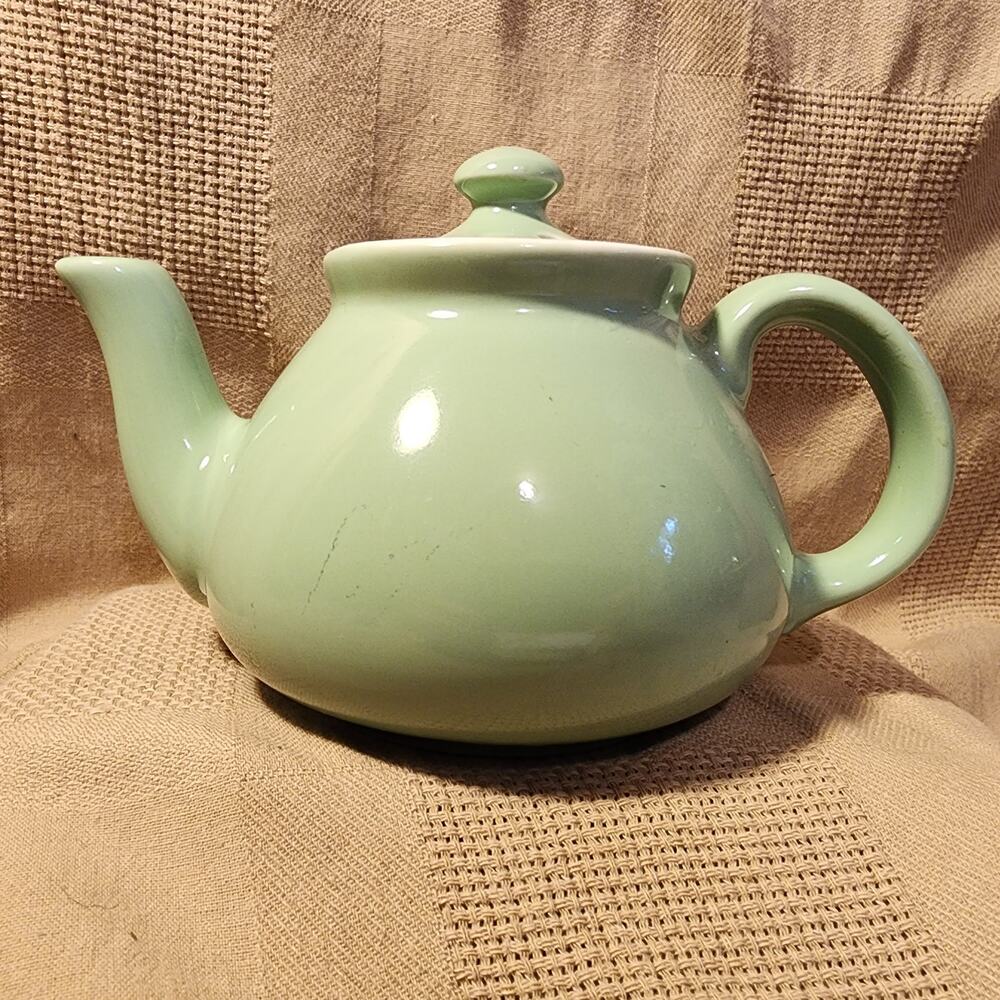 Vintage HALL POTTERY Green Teapot with Lid
